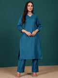 Varanga Women V Neck Ballon Sleeve Straight Kurta With Trouser