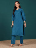 Varanga Women V Neck Ballon Sleeve Straight Kurta With Trouser