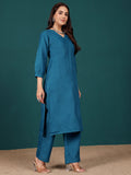 Varanga Women V Neck Ballon Sleeve Straight Kurta With Trouser