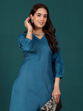 Varanga Women V Neck Ballon Sleeve Straight Kurta With Trouser