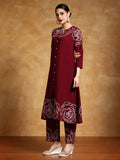 Varanga Women-Bold Floral Placement Printed Flared Kurta With Trouser