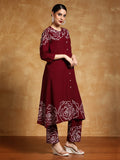Varanga Women-Bold Floral Placement Printed Flared Kurta With Trouser