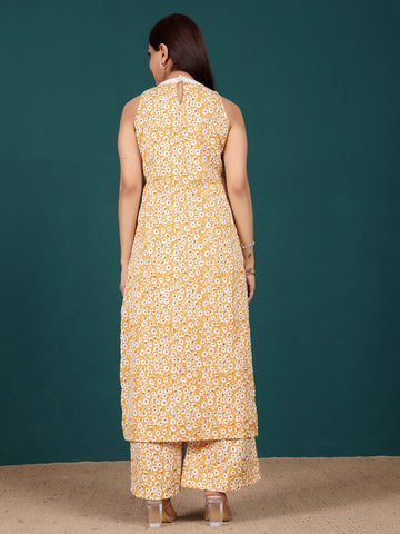KSUT Women Floral Printed Lace Detailed Halter Neck Kurta With Palazzo