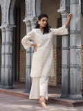 Varanga Women Floral Motif Schiffli Flared Sleeve Kurta With Trouser