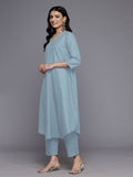 Varanga Women Grey Solid A-Line V Neck Kurta Paired with Tonal Bottom