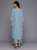 Varanga Women Grey Solid A-Line V Neck Kurta Paired with Tonal Bottom