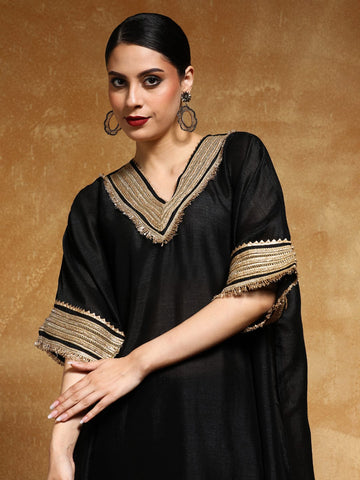 Varanga Women-Zari Embroidered Lace Neck Flared Kaftan With Trouser