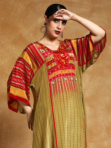 Varanga Women-Floral & Stripper Printed With Shell & Bead Embroidery Kaftan & Trouser