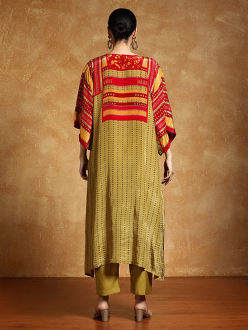 Varanga Women-Floral & Stripper Printed With Shell & Bead Embroidery Kaftan & Trouser