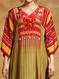 Varanga Women-Floral & Stripper Printed With Shell & Bead Embroidery Kaftan & Trouser