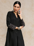 Black Mandarin Witn V Neck Anarkali Front Slit Detailing With Trouser