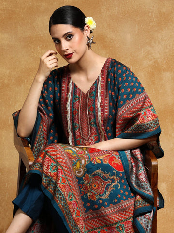 Varanga Women-Zari & Sequin Detailed Ethnic Printed Flared Kaftan With Trouser