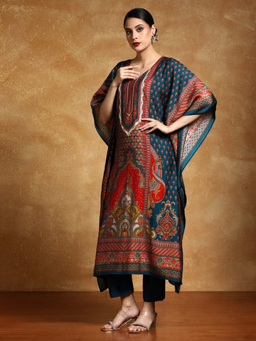 Varanga Women-Zari & Sequin Detailed Ethnic Printed Flared Kaftan With Trouser