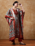 Varanga Women Lace Detailed Ethnic Printed Flared Kaftan With Trouser