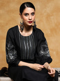 Varanga Women-Floral Motif Thread Embroidered Yoke Balloon Sleeve Kurta With Trouser