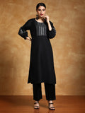 Varanga Women-Floral Motif Thread Embroidered Yoke Balloon Sleeve Kurta With Trouser