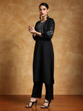 Varanga Women-Floral Motif Thread Embroidered Yoke Balloon Sleeve Kurta With Trouser