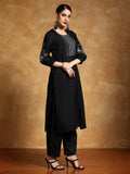 Varanga Women-Floral Motif Thread Embroidered Yoke Balloon Sleeve Kurta With Trouser
