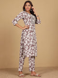 Varanga Women Thread Embroidered Yoke Floral Printed Kurta with Trouser