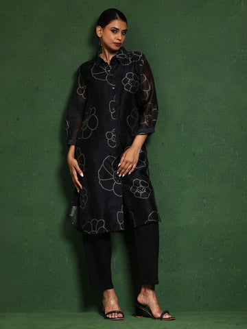 Varanga Women Bandhani Printed Regular Chanderi Silk Kurta with Trousers