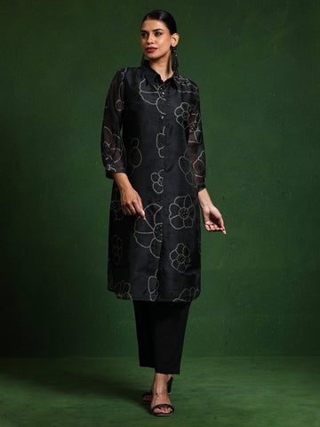Varanga Women Bandhani Printed Regular Chanderi Silk Kurta with Trousers