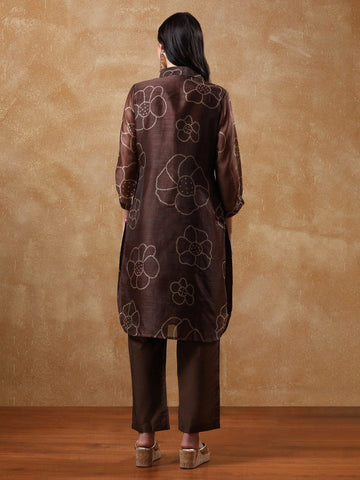 KSUT Women Bandhani Printed Regular Chanderi Silk Kurta with Trousers