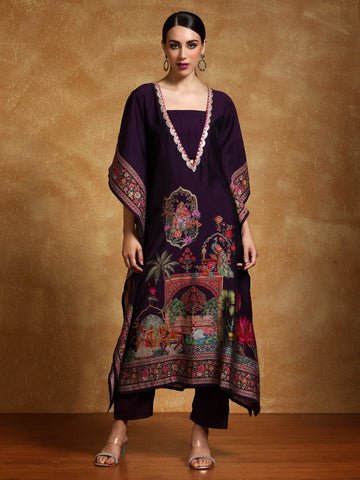 Varanga Women-Zari & Sequin Detailed Ethnic Printed Flared Kaftan With Trouser
