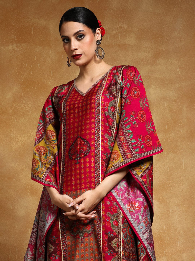 Gota Detailed Ethnic Floral Printed Kaftan & Trouser