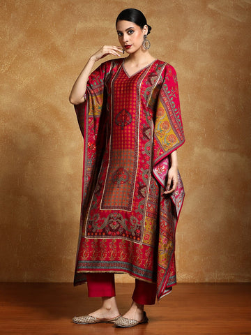 Gota Detailed Ethnic Floral Printed Kaftan & Trouser