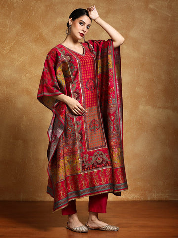 Gota Detailed Ethnic Floral Printed Kaftan & Trouser