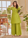 Varanga Women Floral Thread Embroiderd Kurta With Flared Palazzo