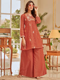 Varanga Women Floral Thread Embroidered Flared Kurta With Palazzo