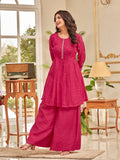 Floral Motif Thread Embroidered Flared Kurta With Palazzo