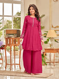 Floral Motif Thread Embroidered Flared Kurta With Palazzo