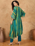 varanga Women A Vibrant 2-Piece Set Featuring A Shibori-Printed Flared Kaftan Kurta With Sequin Detailing And Solid Ankle-Length Trousers For Effortless Festive Elegance.