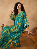 varanga Women A Vibrant 2-Piece Set Featuring A Shibori-Printed Flared Kaftan Kurta With Sequin Detailing And Solid Ankle-Length Trousers For Effortless Festive Elegance.