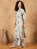 Varanga Women Kurta Set Is An Elegant Straight Kurta And Trousers With Print Featuring Floral Motifs And Stripe