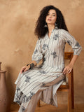 Varanga Women Kurta Set Is An Elegant Straight Kurta And Trousers With Print Featuring Floral Motifs And Stripe