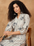 Varanga Women Kurta Set Is An Elegant Straight Kurta And Trousers With Print Featuring Floral Motifs And Stripe