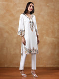 Varanga Floral Embroidered Pure Cotton Flared Sleeves V-Neck Straight Kurta with Trousers