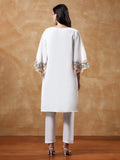 Varanga Floral Embroidered Pure Cotton Flared Sleeves V-Neck Straight Kurta with Trousers