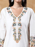 Varanga Floral Embroidered Pure Cotton Flared Sleeves V-Neck Straight Kurta with Trousers