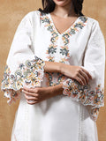Varanga Floral Embroidered Pure Cotton Flared Sleeves V-Neck Straight Kurta with Trousers