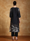 Floral And Polka Dot Printed Round Neck Kurta With Solid Trousers