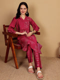 Varanga Women Bandhani Printed With Cuban Collar Regular Fit Kurta With Tassle Detail
