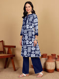 Varanga Women Printed Kurta With Pin-Tucks On Neck And Cuff With Delicate Lace Details Paired With Solid Trouders