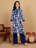 Varanga Women Printed Kurta With Pin-Tucks On Neck And Cuff With Delicate Lace Details Paired With Solid Trouders