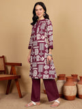 Varanga Women Printed Kurta With Pin-Tucks On Neck And Cuff With Delicate Lace Details Paired With Solid Trouders