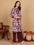 Varanga Women Printed Kurta With Pin-Tucks On Neck And Cuff With Delicate Lace Details Paired With Solid Trouders