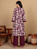 Varanga Women Printed Kurta With Pin-Tucks On Neck And Cuff With Delicate Lace Details Paired With Solid Trouders